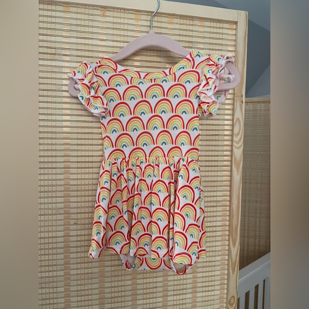 Little Sleepies Primary Rainbows flutter twirl dress, bodysuit 3-6 months